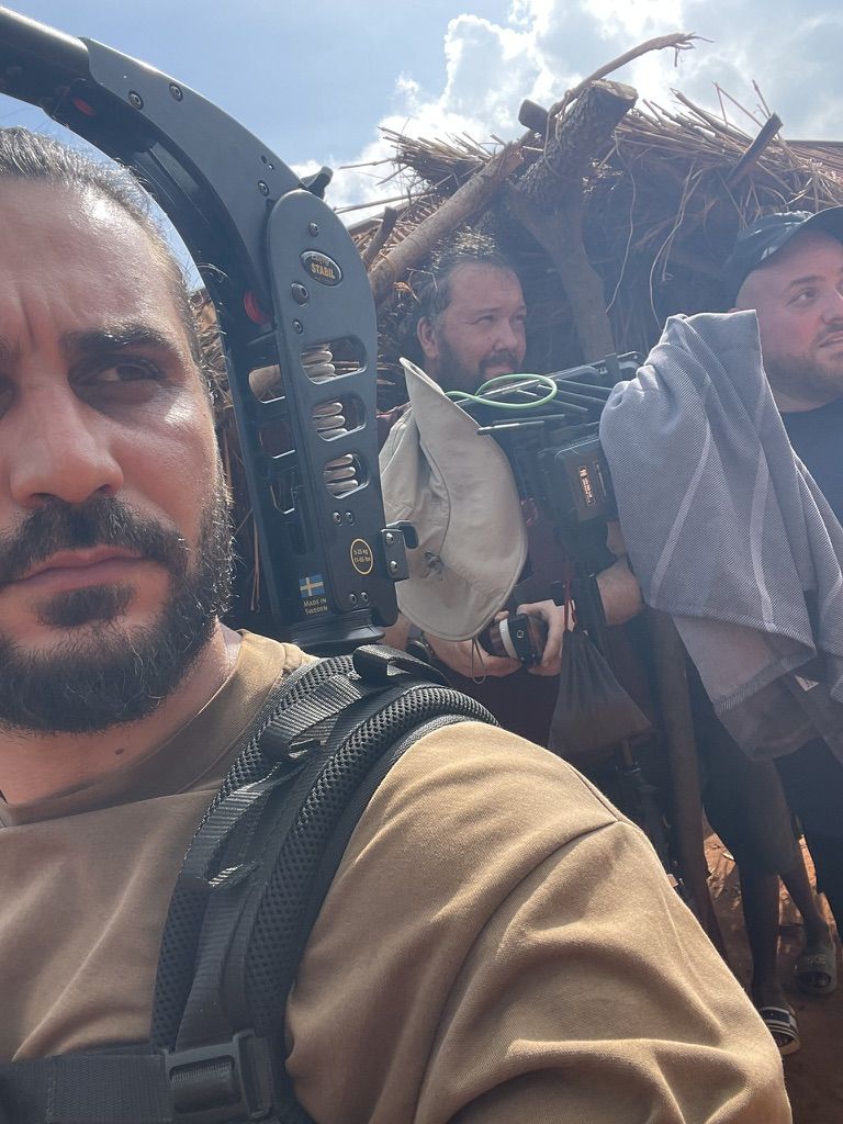 Behind the scenes: Steadicam selfie outside the hut